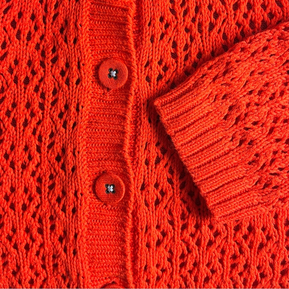 Knitted & Knotted Tethered Pointelle Cardigan in Orange - sz Small - Picture 10 of 14